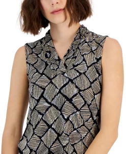 Anne Klein Women's Printed Gathered V-Neck Sleeveless Top -Anne Klein Sales Store 22909289 fpx