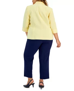 Kasper Plus Size Twist-Neck Top, One-Button Blazer & Straight-Leg Pants -Anne Klein Sales Store 22913814 fpx