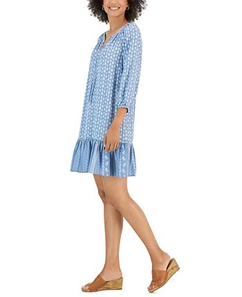 Style & Co Women's Printed Chambray Peasant Dress, Created For Macy's 3 Style & Co Women's Printed Chambray Peasant Dress, Created For Macy's - Image 3