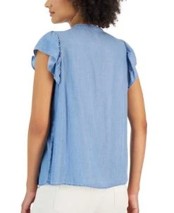 Style & Co Women's Chambray Flutter-Sleeve Top, Created For Macy's -Anne Klein Sales Store 22914669 fpx