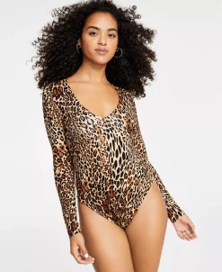 Bar III Women's Cheetah-Print Long-Sleeve Bodysuit, Created For Macy's -Anne Klein Sales Store 22915020 fpx