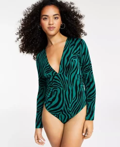 Bar III Women's V-Neck Zebra-Print Bodysuit, Created For Macy's -Anne Klein Sales Store 22915032 fpx