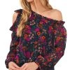CeCe Women's Floral-Print Asymmetric Bow Top