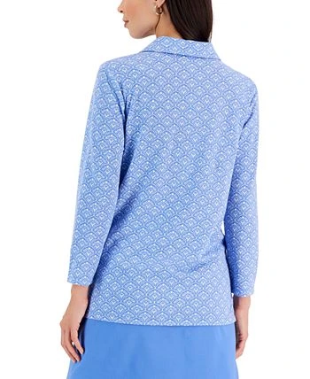 Charter Club Women's Foulard Pleated Polo Top, Created For Macy's 2 Charter Club Women's Foulard Pleated Polo Top, Created For Macy's - Image 2