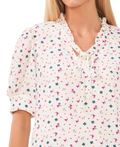 CeCe Women's Floral-Print Puff-Sleeve Tie-Neck Top -Anne Klein Sales Store 22936012 fpx