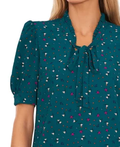 CeCe Women's Floral-Print Puff-Sleeve Tie-Neck Top -Anne Klein Sales Store 22936024 fpx