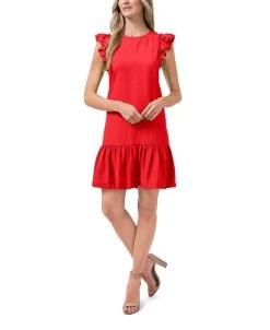 CeCe Ruffled Flutter-Sleeve Dress