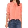 CeCe Split-Neck Clip-Dot Blouse