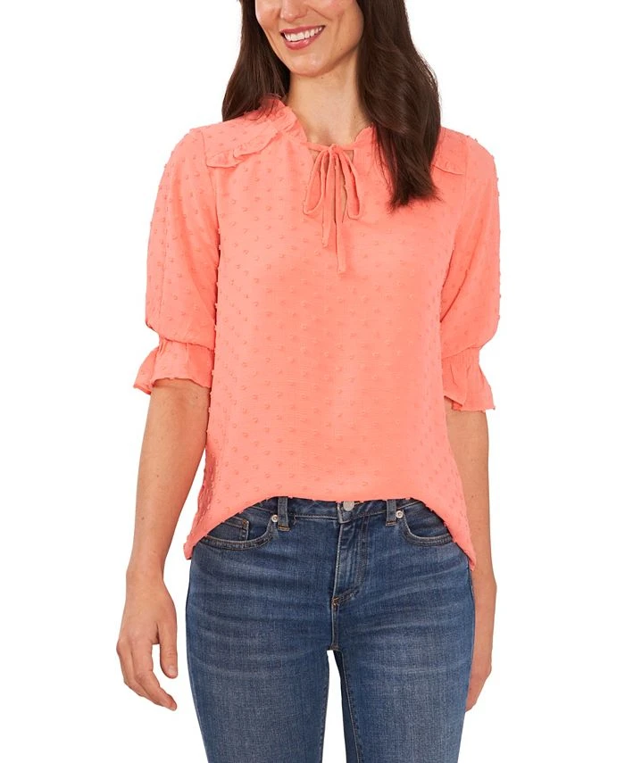 CeCe Split-Neck Clip-Dot Blouse 1 CeCe Split-Neck Clip-Dot Blouse