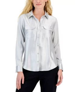 Alfani Women's Satin Collared Utility Blouse, Created For Macy's -Anne Klein Sales Store 22945726 fpx