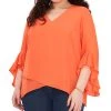 Vince Camuto Plus Size Flutter-Sleeve Crossover-Hem Top