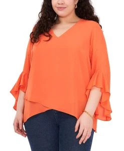 Vince Camuto Plus Size Flutter-Sleeve Crossover-Hem Top