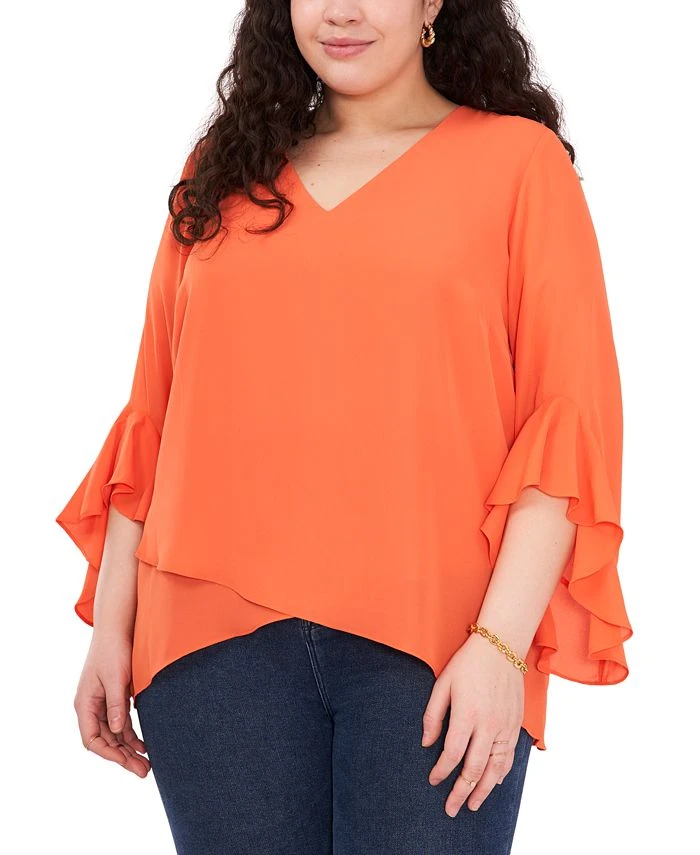 Vince Camuto Plus Size Flutter-Sleeve Crossover-Hem Top 1 Vince Camuto Plus Size Flutter-Sleeve Crossover-Hem Top
