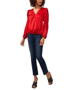 Vince Camuto Women's Puff-Shoulder Faux-Wrap Top -Anne Klein Sales Store 22947871 fpx