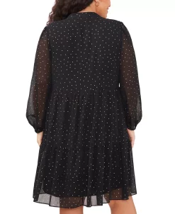 Vince Camuto Plus Size Dot-Print Tiered Long-Sleeve Dress -Anne Klein Sales Store 22948083 fpx