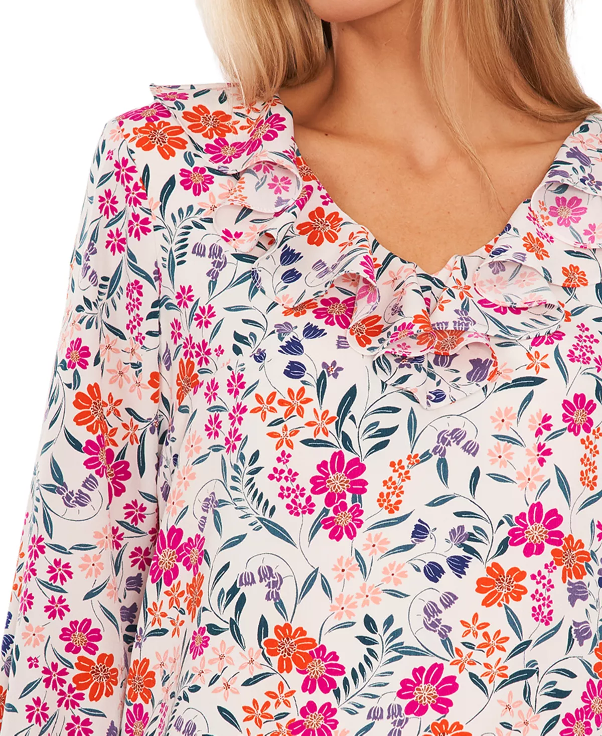 CeCe Women's Ruffled Floral-Print Bell-Sleeve Top 3 CeCe Women's Ruffled Floral-Print Bell-Sleeve Top - Image 3