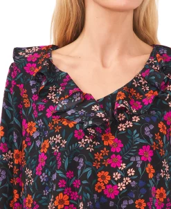 CeCe Women's Ruffled Floral-Print Bell-Sleeve Top 9 CeCe Women's Ruffled Floral-Print Bell-Sleeve Top -Anne Klein Sales Store 22948134 fpx