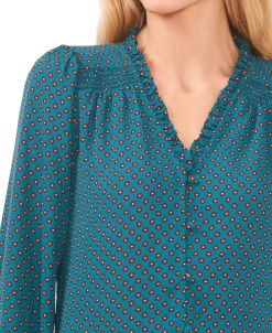 CeCe Women's Printed Ruffle-Neck 3/4-Sleeve Blouse -Anne Klein Sales Store 22948193 fpx