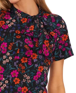 CeCe Women's Floral-Print Tie-Neck A-Line Dress -Anne Klein Sales Store 22948248 fpx