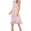 CeCe Women's Floral-Print Ruffled Cap-Sleeve Midi Dress