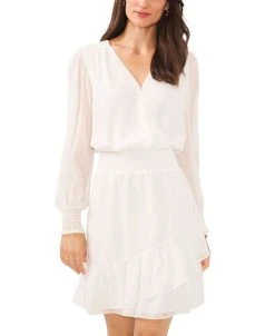 Vince Camuto Women's Long Sleeve Cross Front Dress With Ruffle Hem