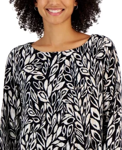 JM Collection Women's Leaf Adventures Jacquard 3/4-Sleeve Tunic, Created For Macy's -Anne Klein Sales Store 22967712 fpx