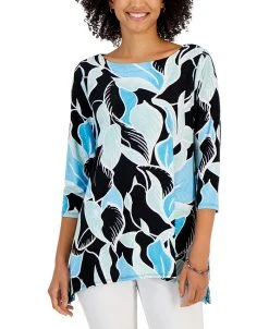 JM Collection Women's Petal Dreaming Jacquard 3/4-Sleeve Tunic, Created For Macy's