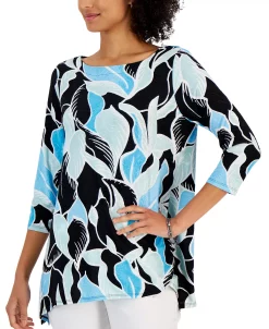 JM Collection Women's Petal Dreaming Jacquard 3/4-Sleeve Tunic, Created For Macy's -Anne Klein Sales Store 22967767 fpx