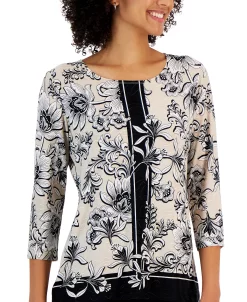 JM Collection Women's Jazz Wallpaper 3/4-Sleeve Top, Created For Macy's -Anne Klein Sales Store 22967796 fpx