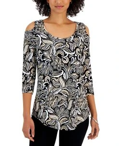 JM Collection Women's Batik Dance Printed Cold-Shoulder Top, Created For Macy's