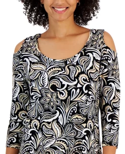 JM Collection Women's Batik Dance Printed Cold-Shoulder Top, Created For Macy's -Anne Klein Sales Store 22967889 fpx