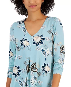 JM Collection Women's Printed V-Neck 3/4-Sleeve Tunic, Created For Macy's -Anne Klein Sales Store 22968014 fpx