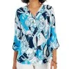 JM Collection Women's Paisley-Print 3/4-Sleeve Utility Shirt, Created For Macy's