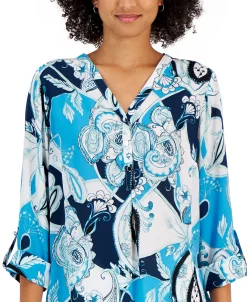 JM Collection Women's Paisley-Print 3/4-Sleeve Utility Shirt, Created For Macy's -Anne Klein Sales Store 22968176 fpx