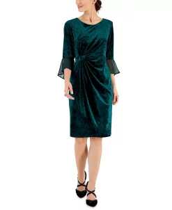 Connected Women's Velvet 3/4-Sleeve Sheath Dress