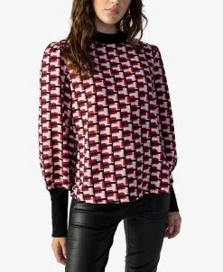 Sanctuary Women's Mixed-Media Mock Neck Long-Sleeve Top