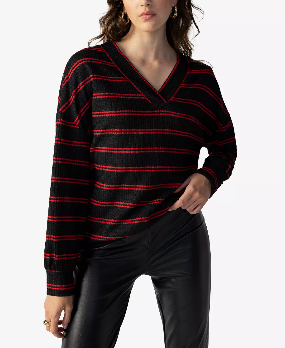 Sanctuary Women's Cozy V-Neck Waffle-Knit Tunic 4 Sanctuary Women's Cozy V-Neck Waffle-Knit Tunic - Image 4