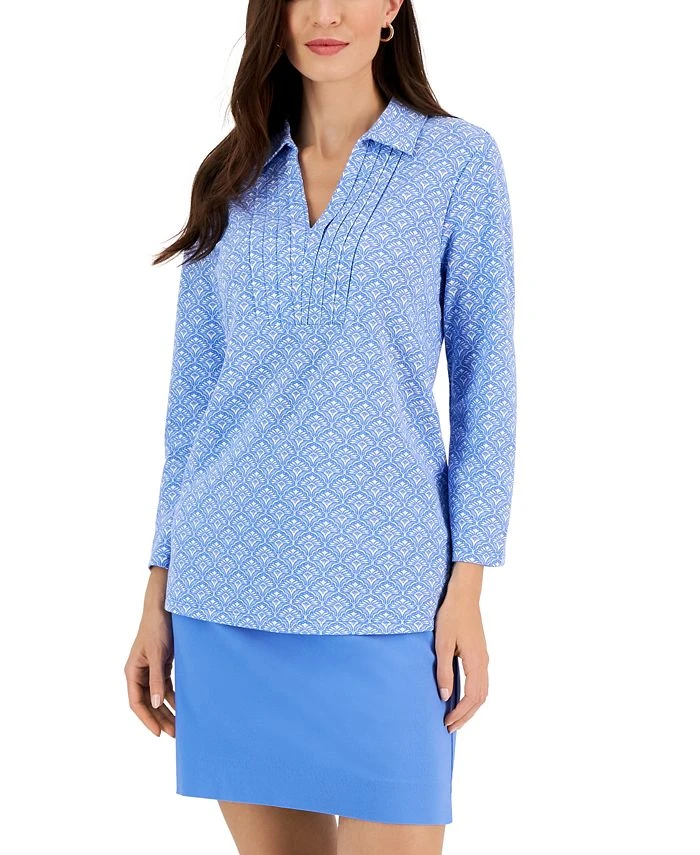 Charter Club Women's Foulard Pleated Polo Top, Created For Macy's 1 Charter Club Women's Foulard Pleated Polo Top, Created For Macy's
