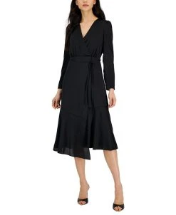 INC International Concepts Women's V-Neck Faux-Wrap Dress, Created For Macy's