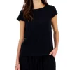Style & Co Women's Crinkled Gauze Cap-Sleeve Top, Created For Macy's