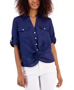 INC International Concepts Women's Linen Twist-Hem Blouse, Created For Macy's -Anne Klein Sales Store 22981957 fpx