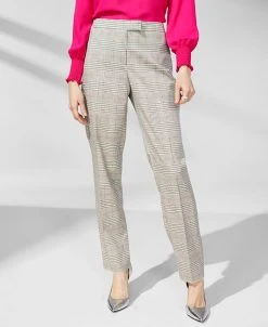 Anne Klein Women's Extended-Tab Straight-Leg Plaid Pants