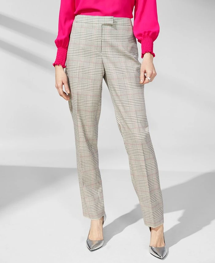Anne Klein Women's Extended-Tab Straight-Leg Plaid Pants 1 Anne Klein Women's Extended-Tab Straight-Leg Plaid Pants