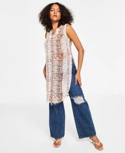 Bar III Women's Snakeskin-Print Sleeveless Tunic Top, Created For Macy's