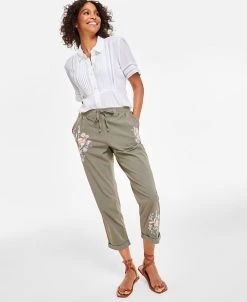 Style & Co Women's Floral Embroidered Pants, Created For Macy's
