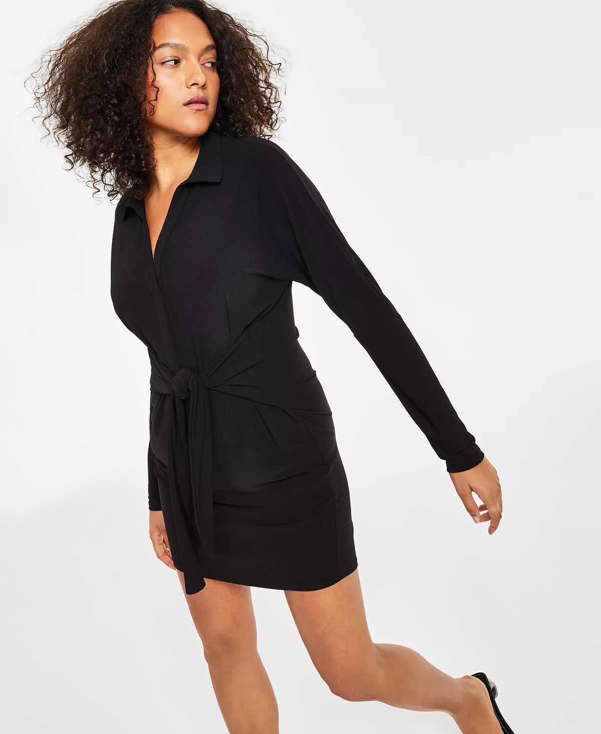 Bar III Women's Long-Sleeve Tie-Waist Dress, Created For Macy's 1 Bar III Women's Long-Sleeve Tie-Waist Dress, Created For Macy's