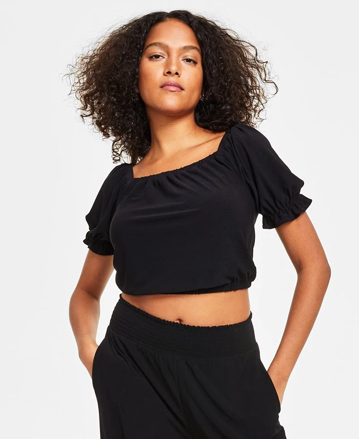 Bar III Women's Puff-Sleeve Crop Top, Created For Macy's 1 Bar III Women's Puff-Sleeve Crop Top, Created For Macy's