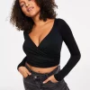 Bar III Women's Long-Sleeve Surplice Cropped Top, Created For Macy's