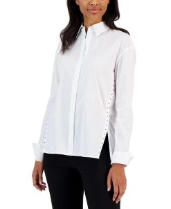 Anne Klein Women's Cotton Poplin Long-Sleeve Button-Up Shirt