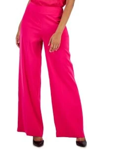 Anne Klein Montreal Satin High-Rise Side-Zip Wide-Leg Pants